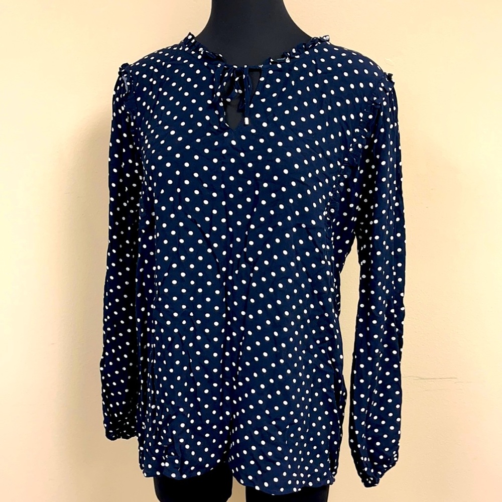 Tommy Hilfiger Printed Ruffled-Neck Blouse Size L